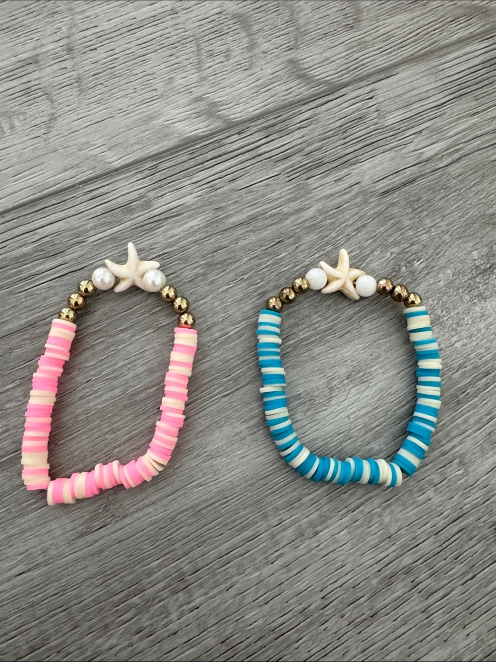 Stretchy Bracelet Set - Pink & Blue Shell Star Charms